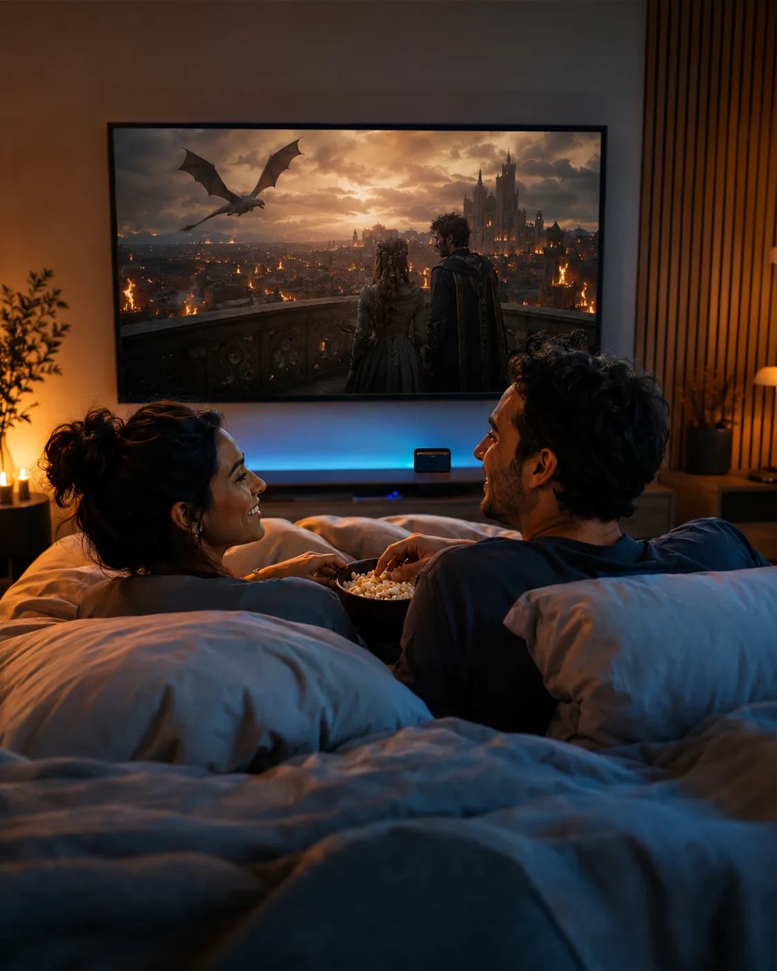 Casal assistindo A Casa do Dragão na HBO Max